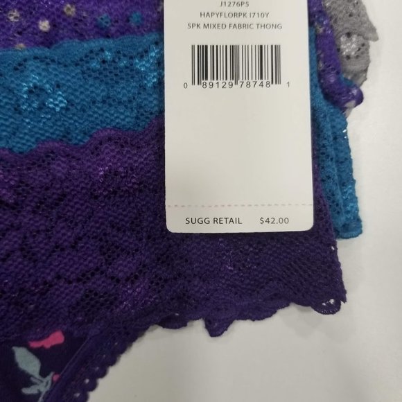 Betsey Johnson Cotton & Lace Thong Set Underwear 5 Pack - Picture 12 of 12